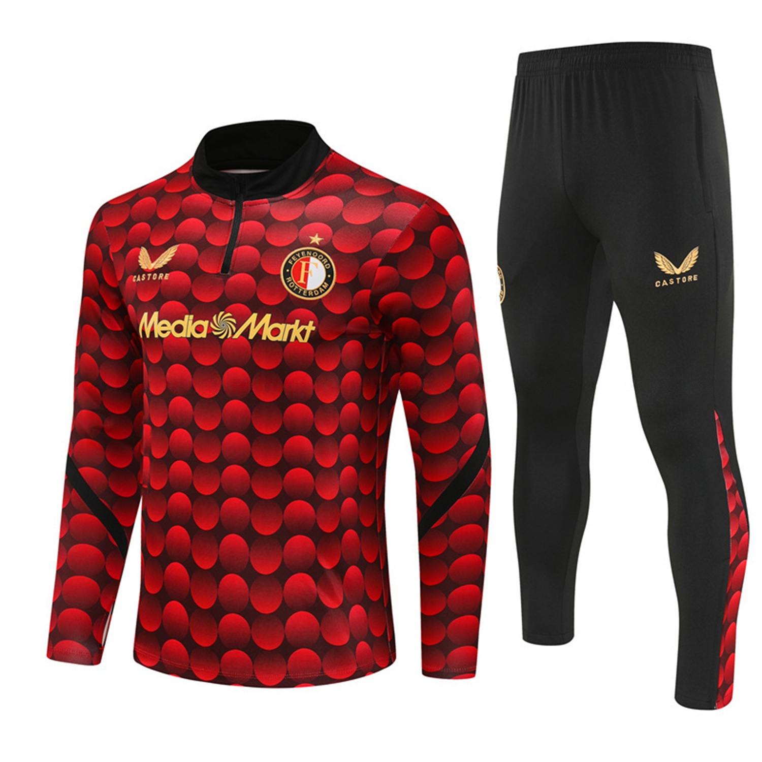 Feyenoord 25-26 Long Sleeve Training Set - Red Top & Black Pants - ManixJersey
