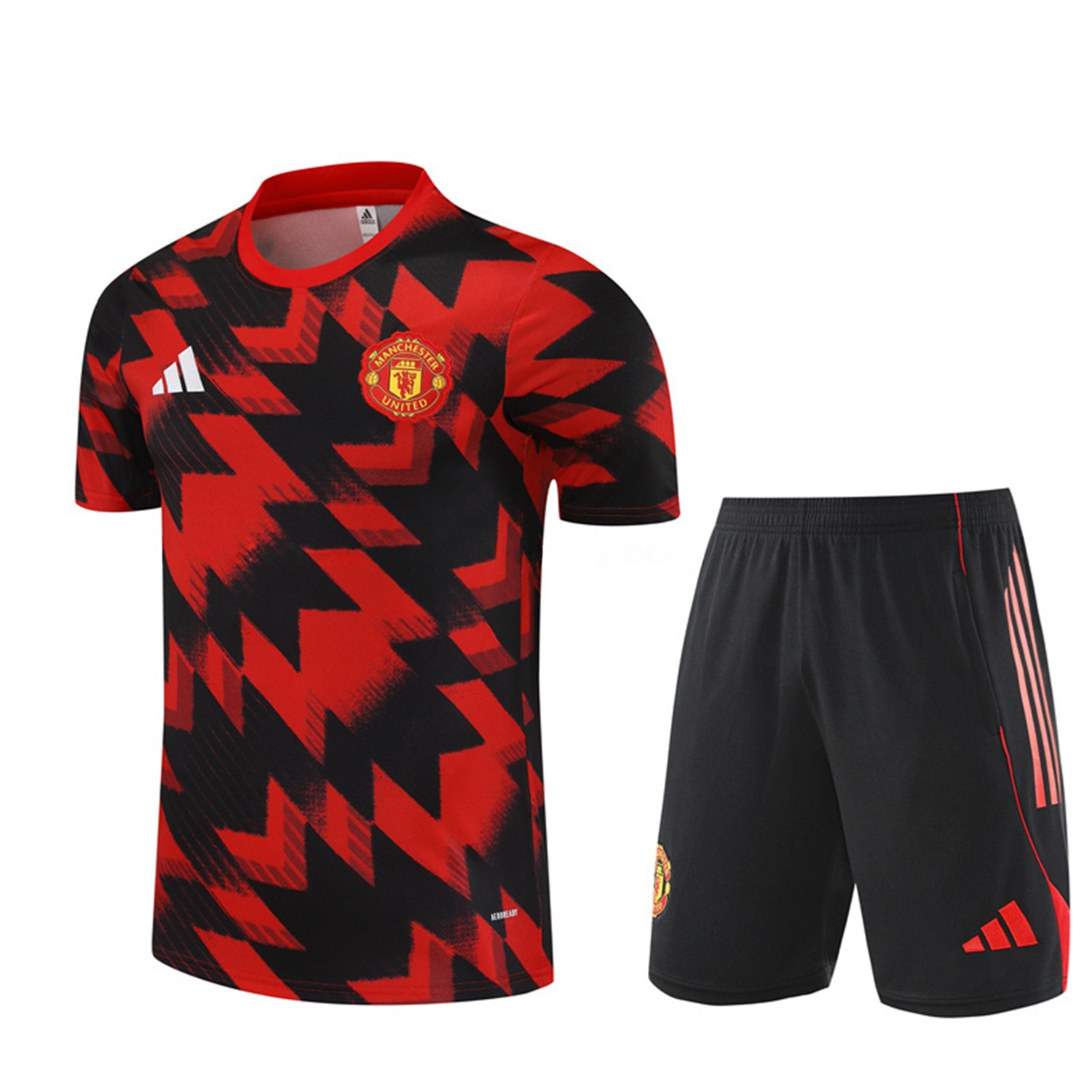 Manchester United 25-26 Short-Sleeve Training Set - Red Camouflage Top & Black Shorts - ManixJersey