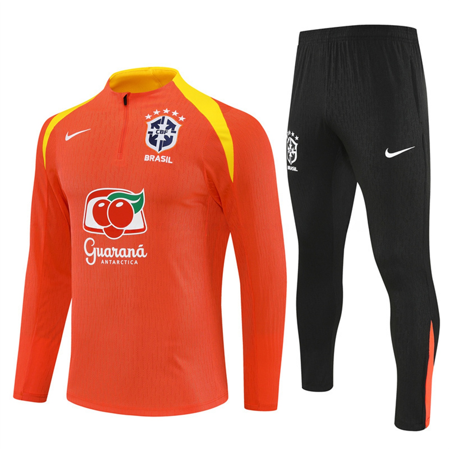 Brazil 25-26 Long Sleeve Training Set - Player Version - Orange Top and Black Pants - ManixJersey