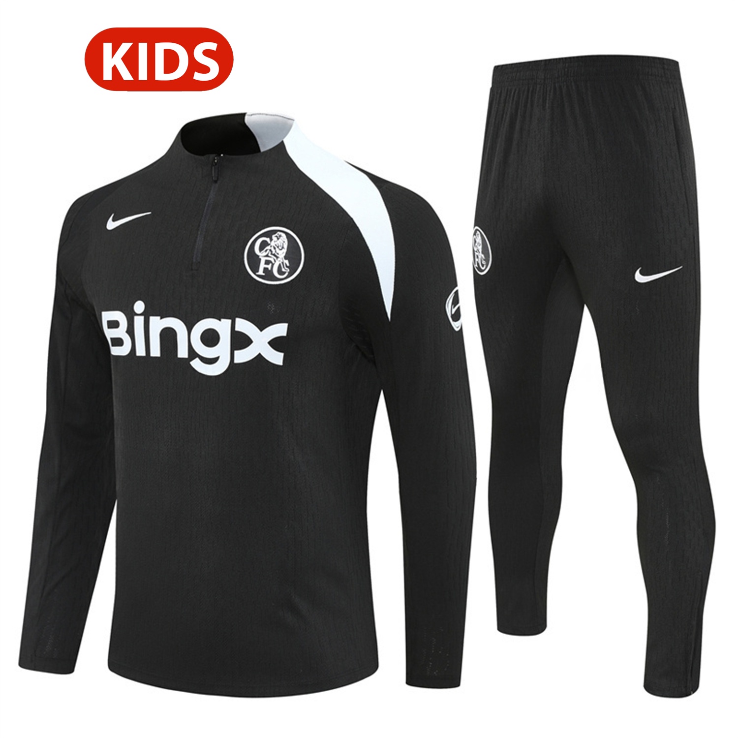 C.H.E.L.S.E.A 25-26 Kids Long Sleeve Training Set - Player Version - Black Top and Black Pants - ManixJersey