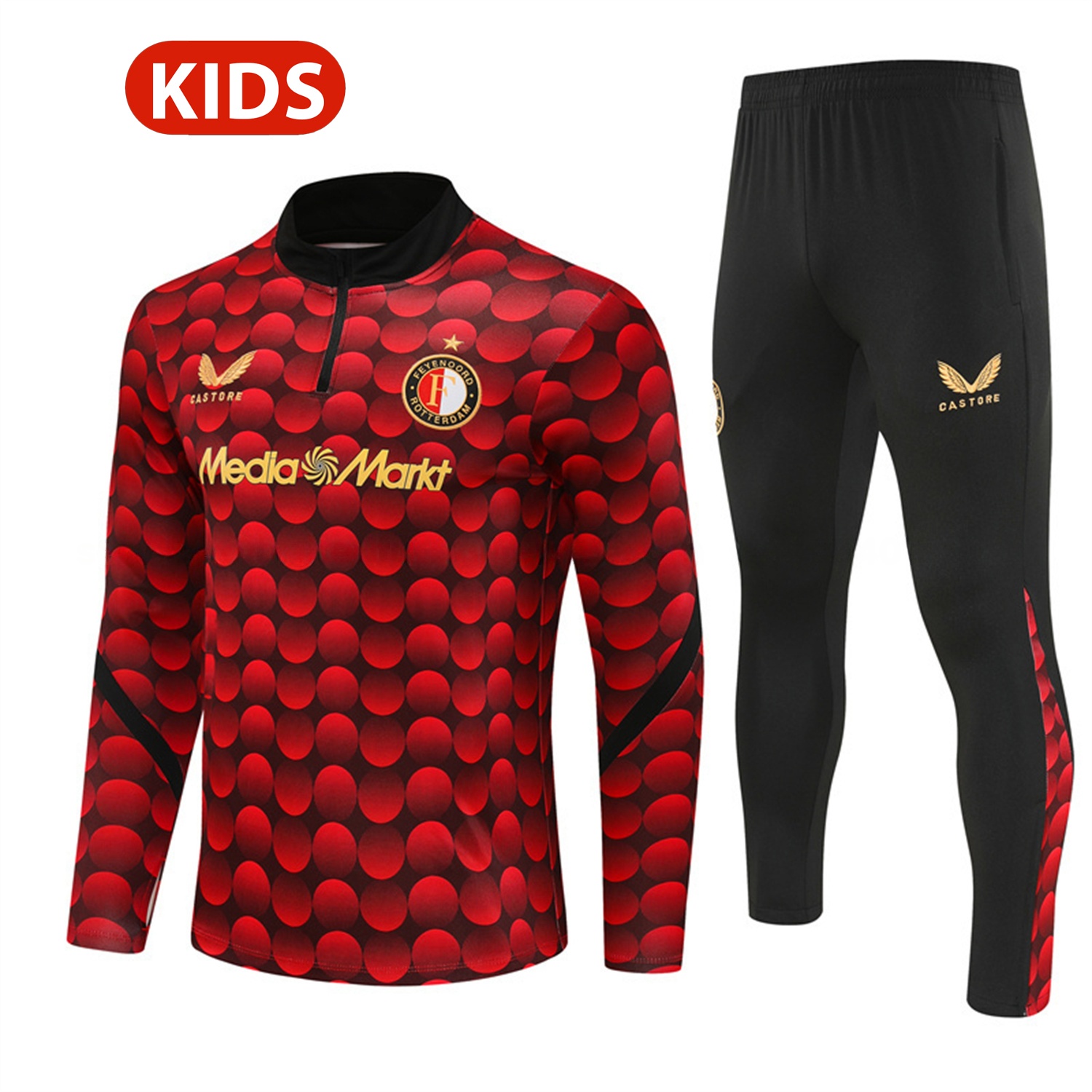 Feyenoord 25-26 Kids Long Sleeve Training Set - Red Top & Black Pants - ManixJersey