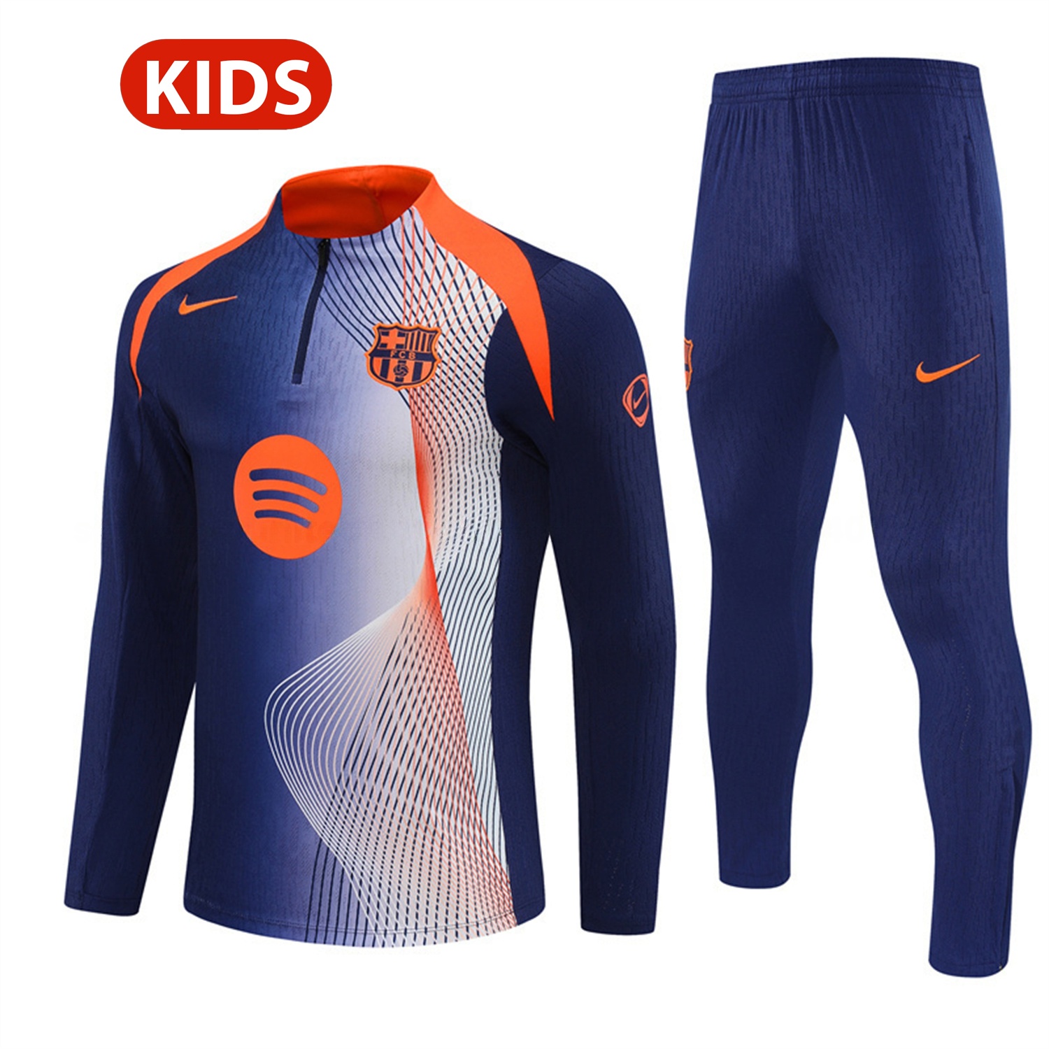 Barcelona 25-26 Kids Long Sleeve Training Set - Red Blue Line Top & Blue Pants - ManixJersey