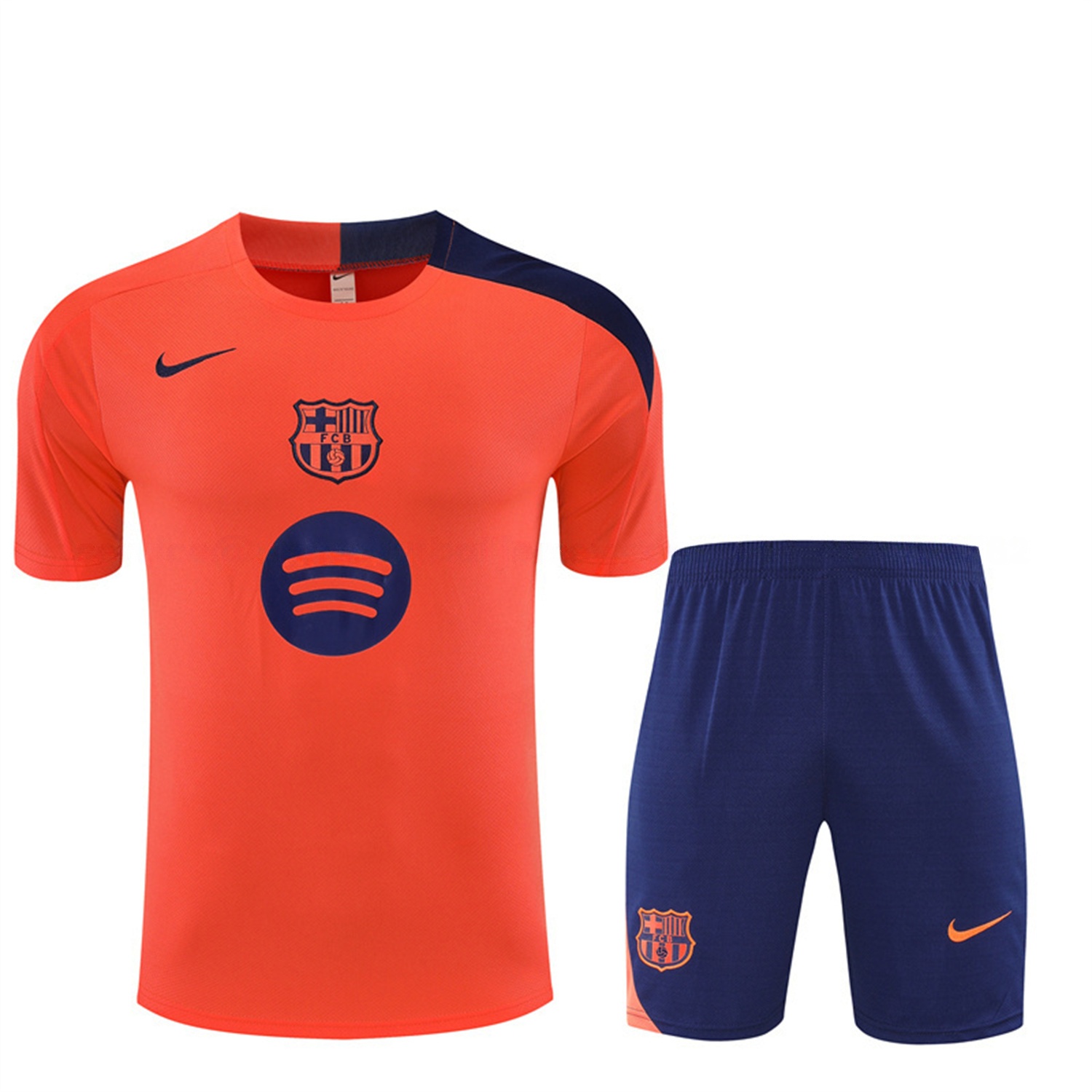 Barcelona 25-26 Short-Sleeve Training Set - Orange Top Royal Blue Sponsor& Royal Blue Shorts - ManixJersey