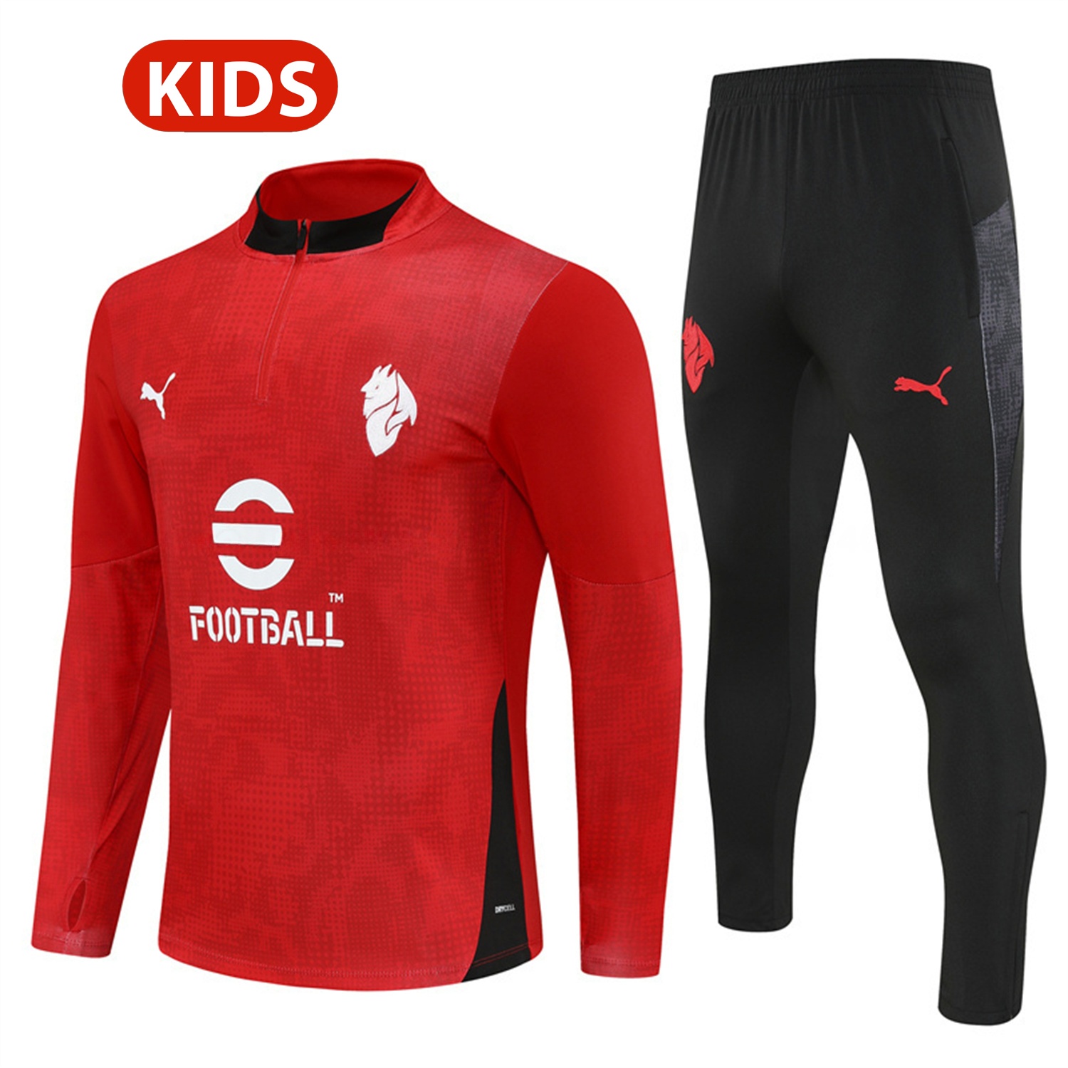 AC Milan 25-26 Kids Long Sleeve Training Set - Red Top & Black Pants - ManixJersey