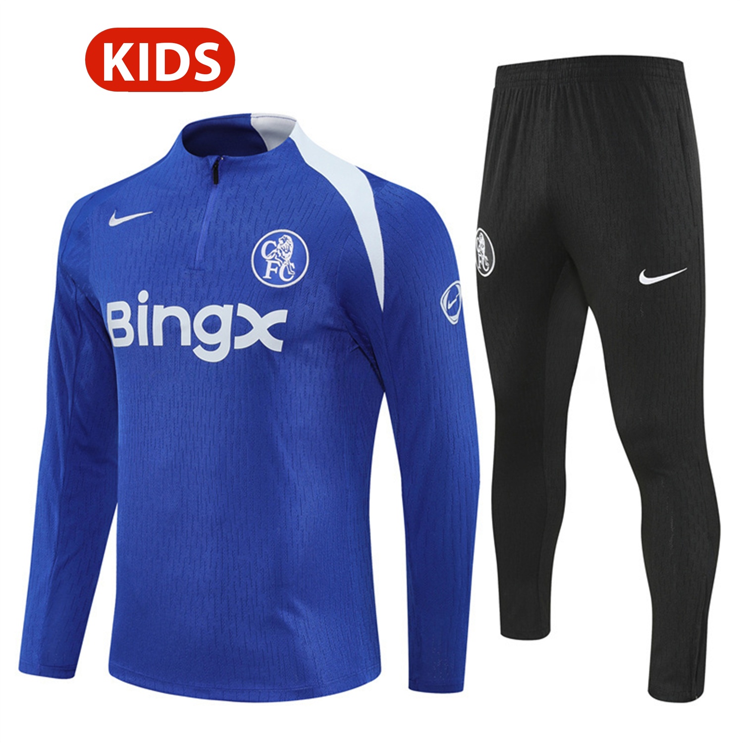 C.H.E.L.S.E.A 25-26 Kids Long Sleeve Training Set - Player Version - Blue Top and Black Pants - ManixJersey