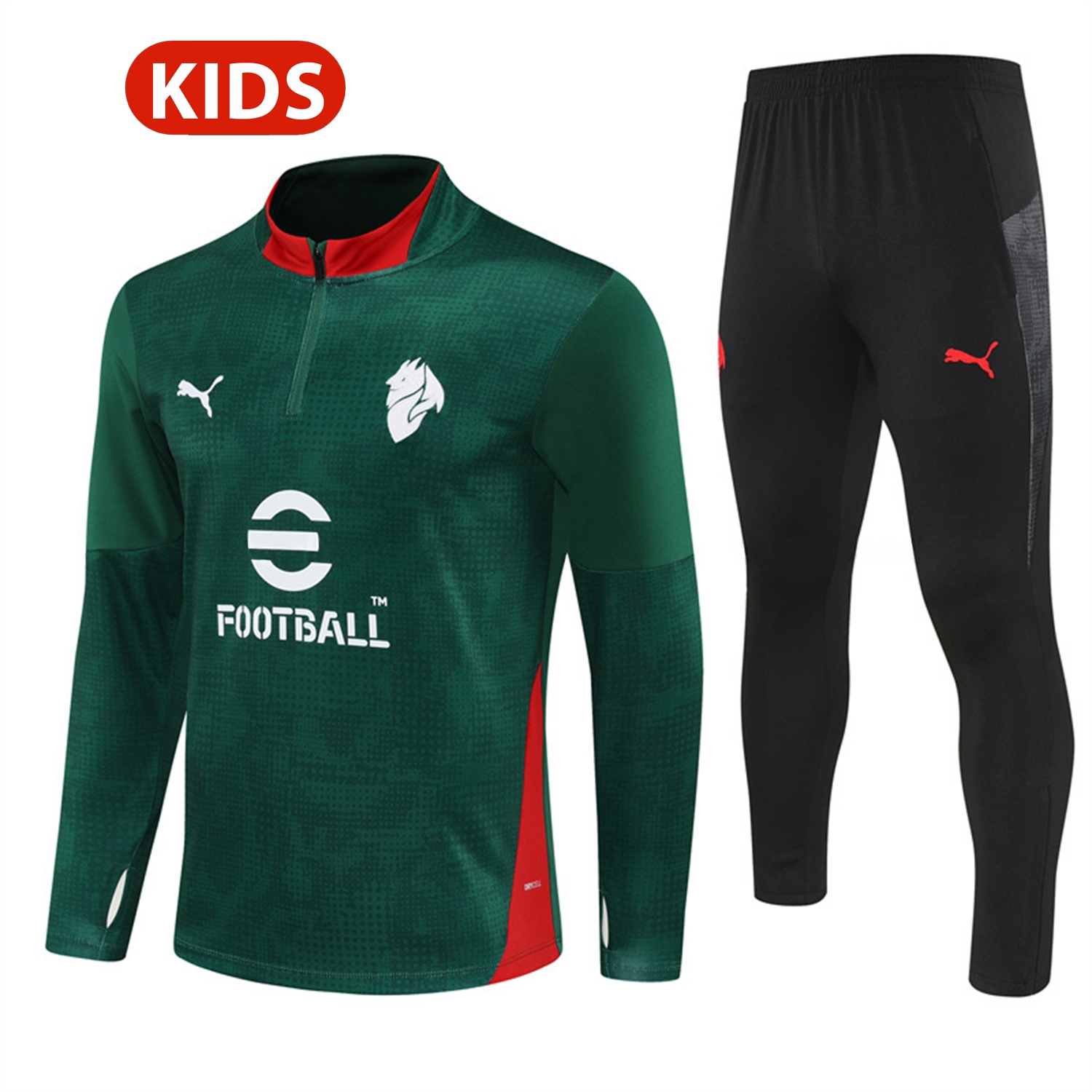 AC Milan 25-26 Kids Long Sleeve Training Set - Army Green Top & Black Pants - ManixJersey
