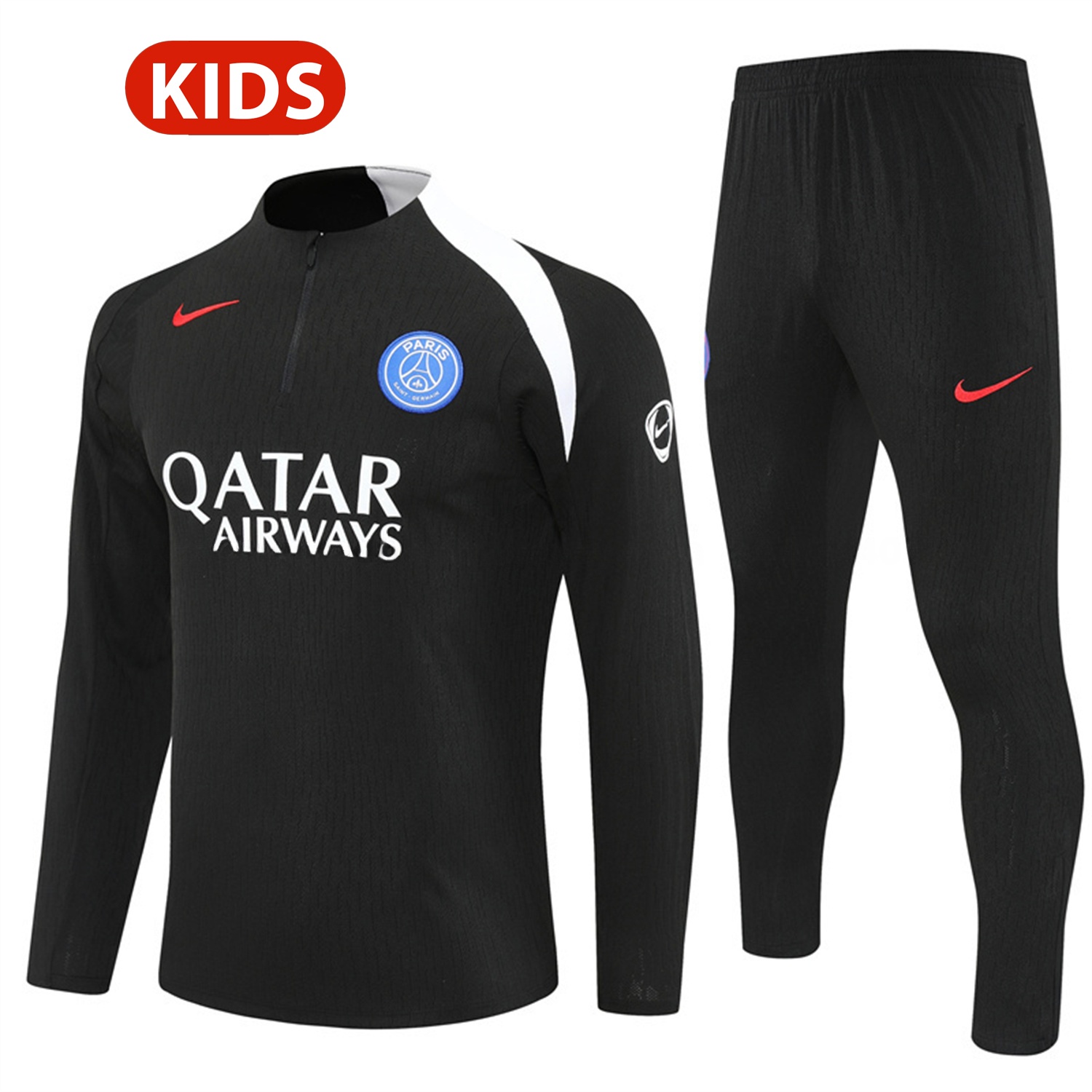 Paris Saint-Germain PSG 25-26 Kids Long Sleeve Training Set - Player Version - Black Top and Black Pants - ManixJersey