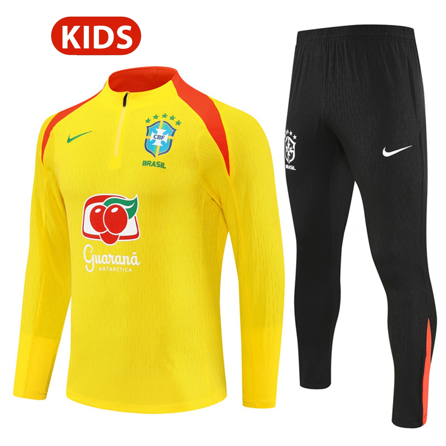 Brazil 25-26 Long Sleeve Training Set - Player Version - Yellow Top and Black Pants - ManixJersey