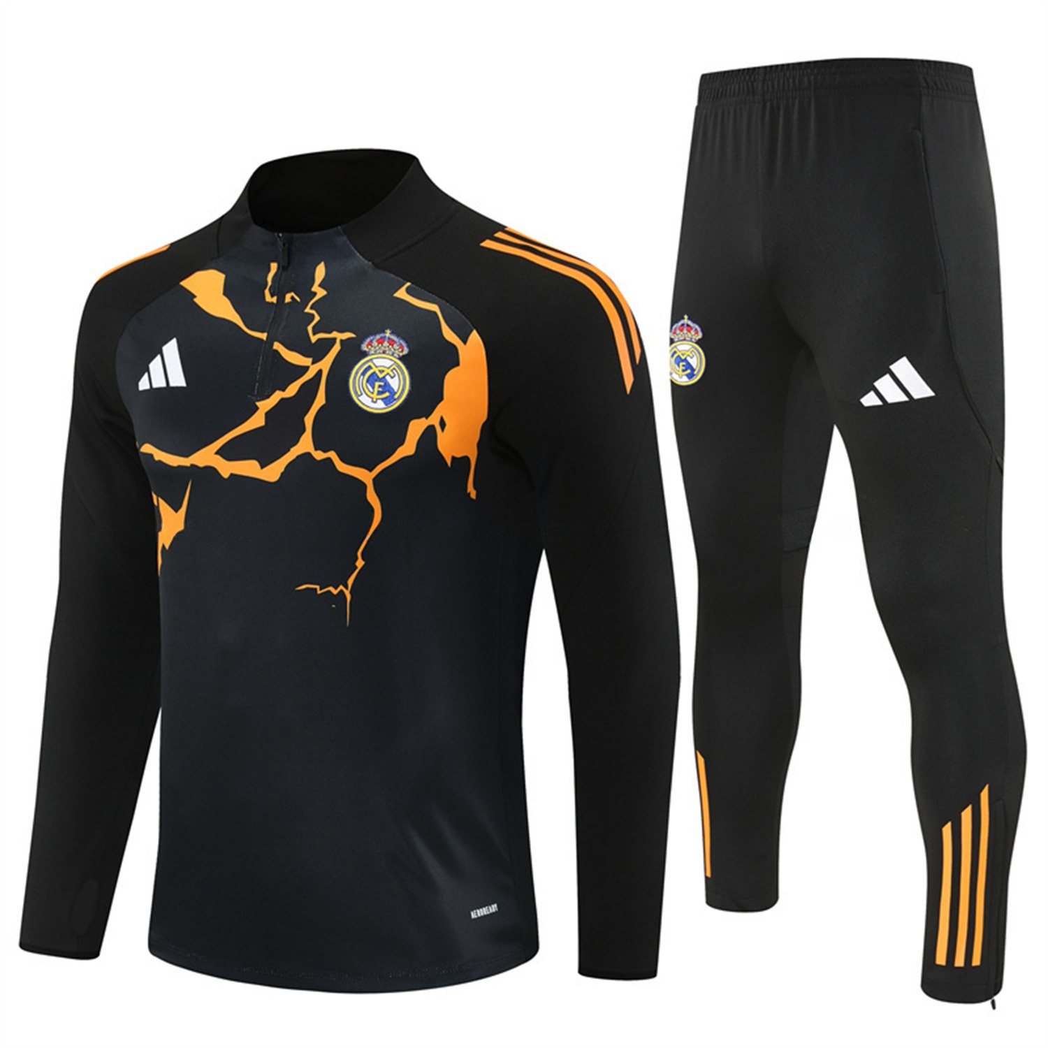 Real Madrid 25-26 Long Sleeve Training Set - Player Version - Yellow Pattern Black Top and Black Pants - ManixJersey