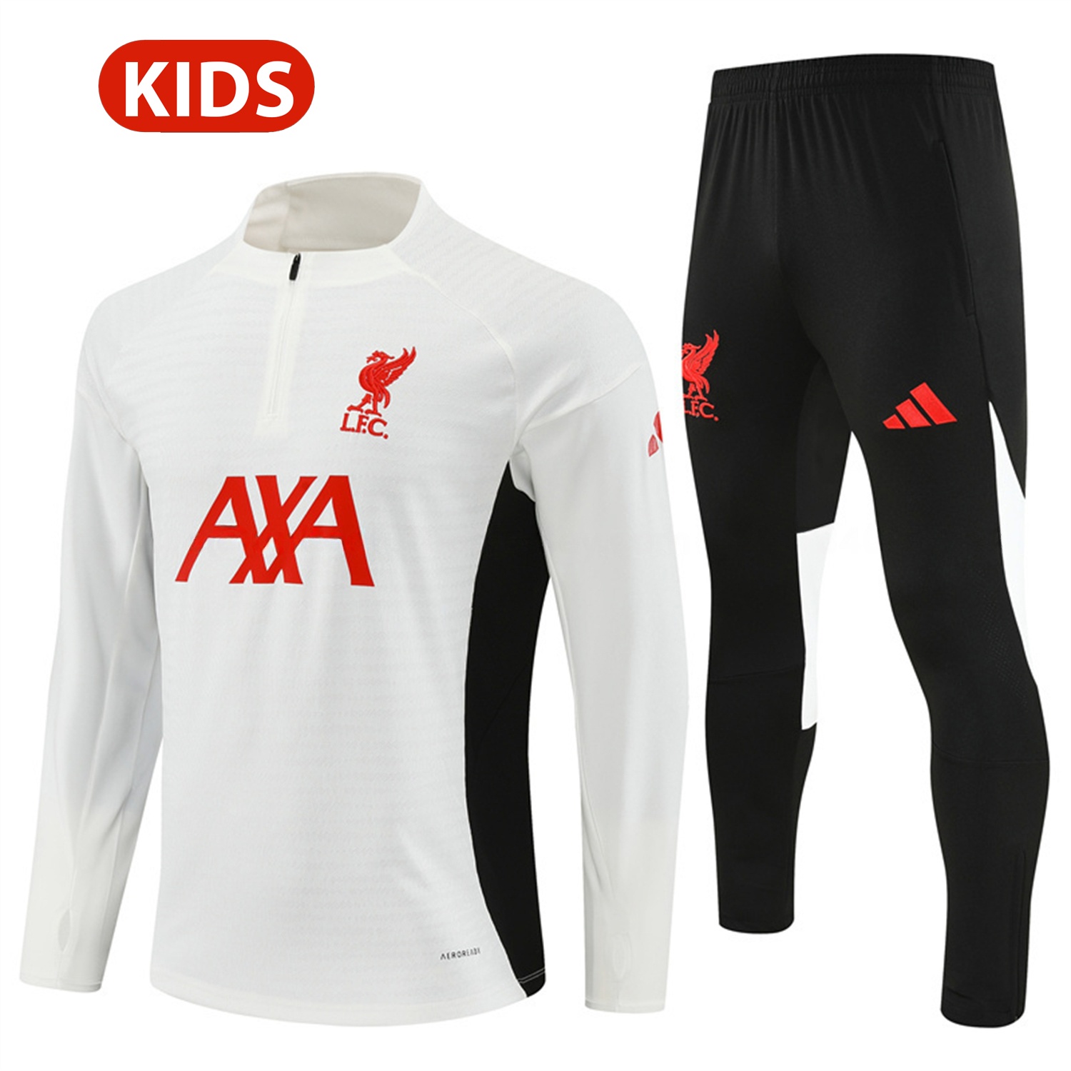 Liver.pool 25-26 Kids Long Sleeve Training Set - Player Version - White Top & Black Pants - ManixJersey