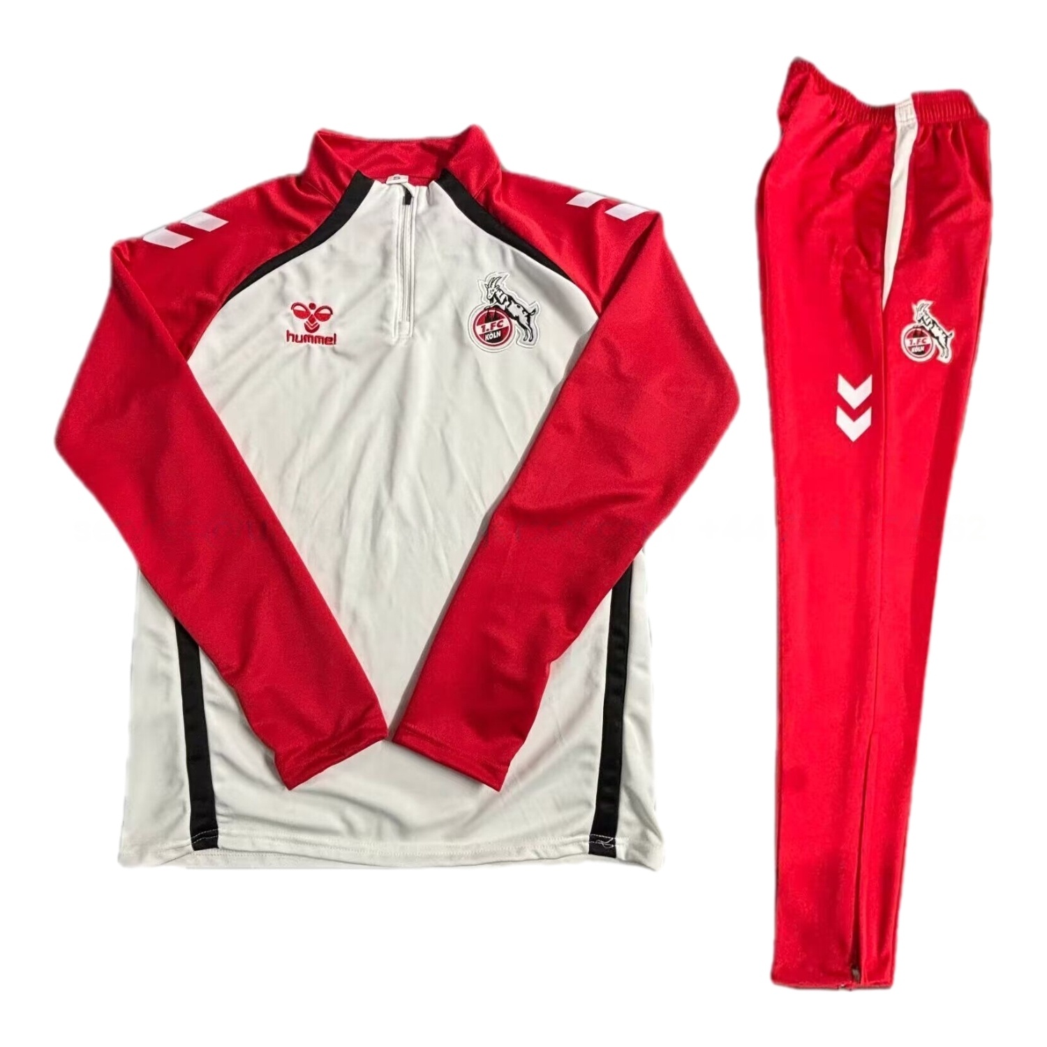 Köln 25-26 Long Sleeve Training Set - White Red Top & Red Pants - ManixJersey