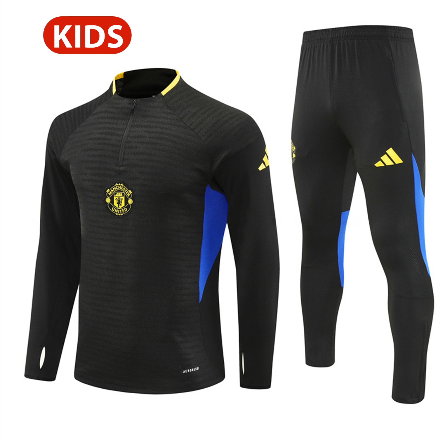 Manchester United 25-26 Kids Long Sleeve Training Set - Black Top & Black Pants - ManixJersey