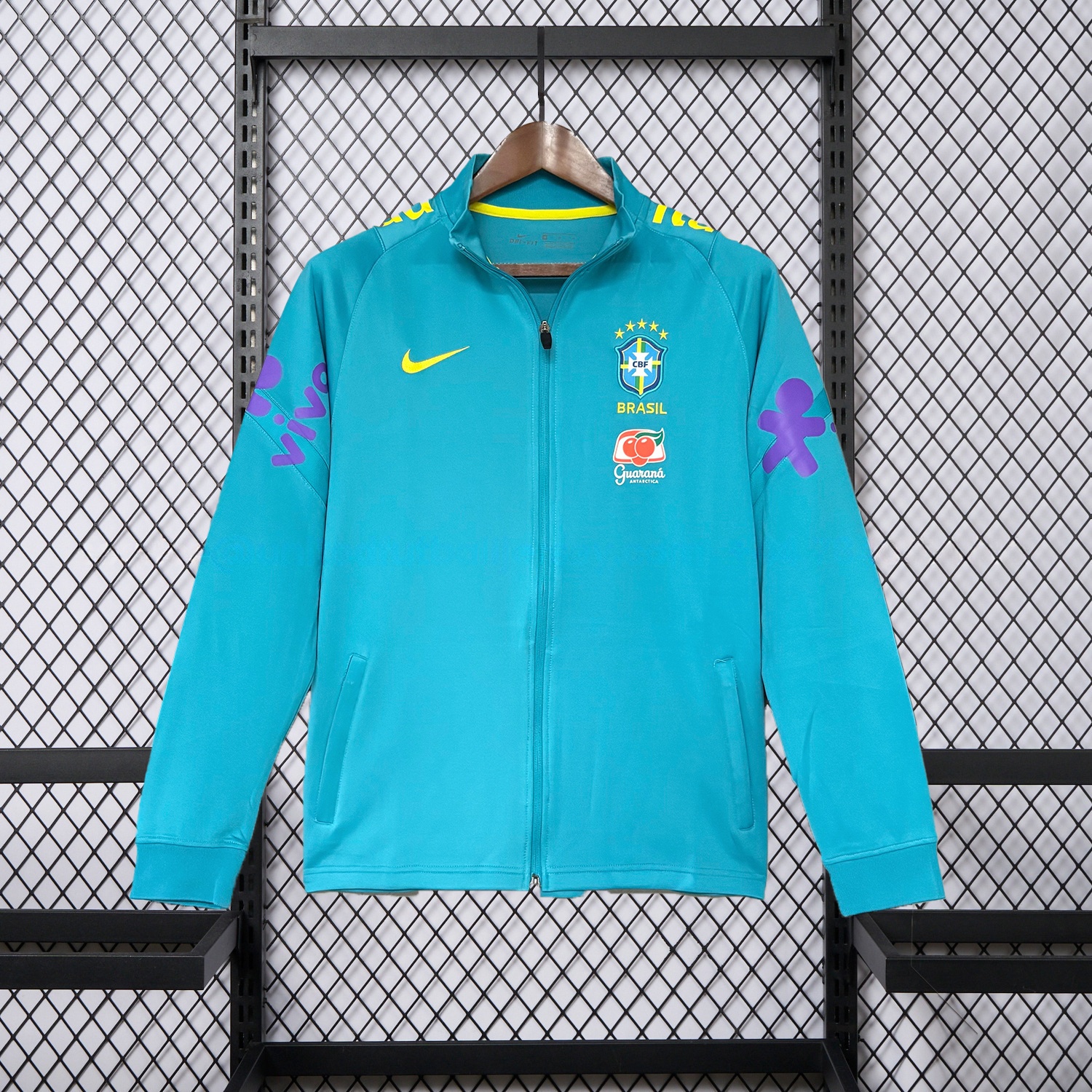 Retro Brazil 2022 Pre-Match Cyan Windbreaker - ManixJersey