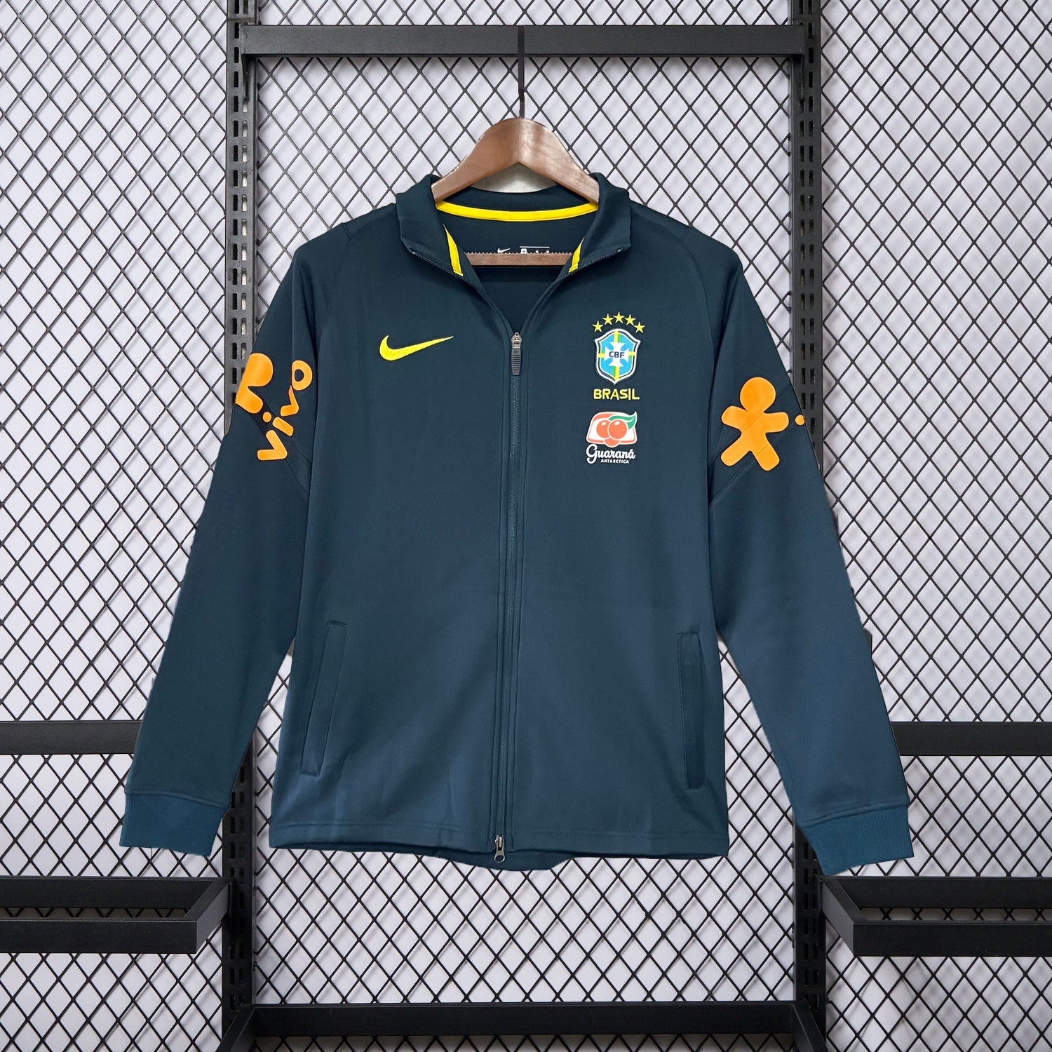 Retro Brazil 2022 Pre-Match Dark Blue Unsponsored Windbreaker - ManixJersey