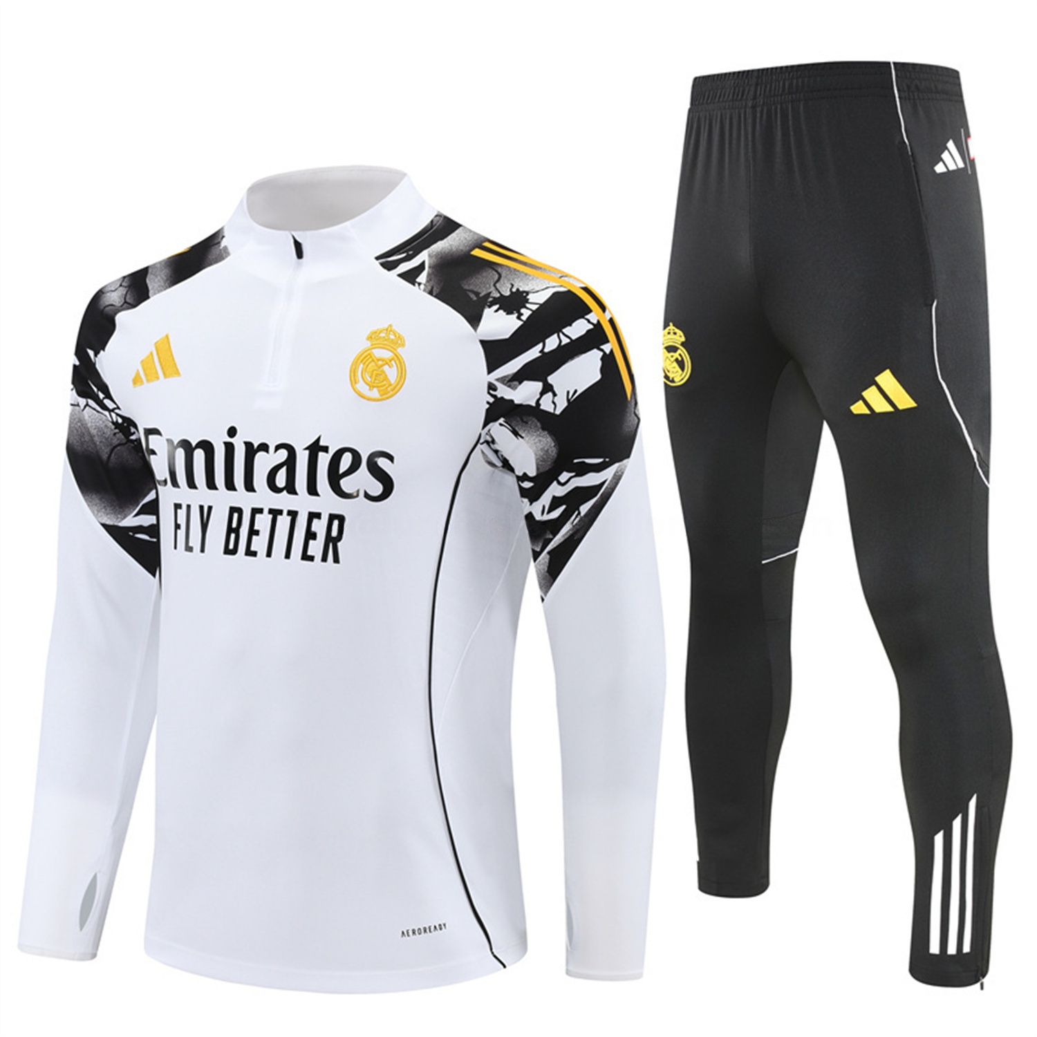 Real Madrid 25-26 Long Sleeve Training Set - White Top & Black Pants - ManixJersey