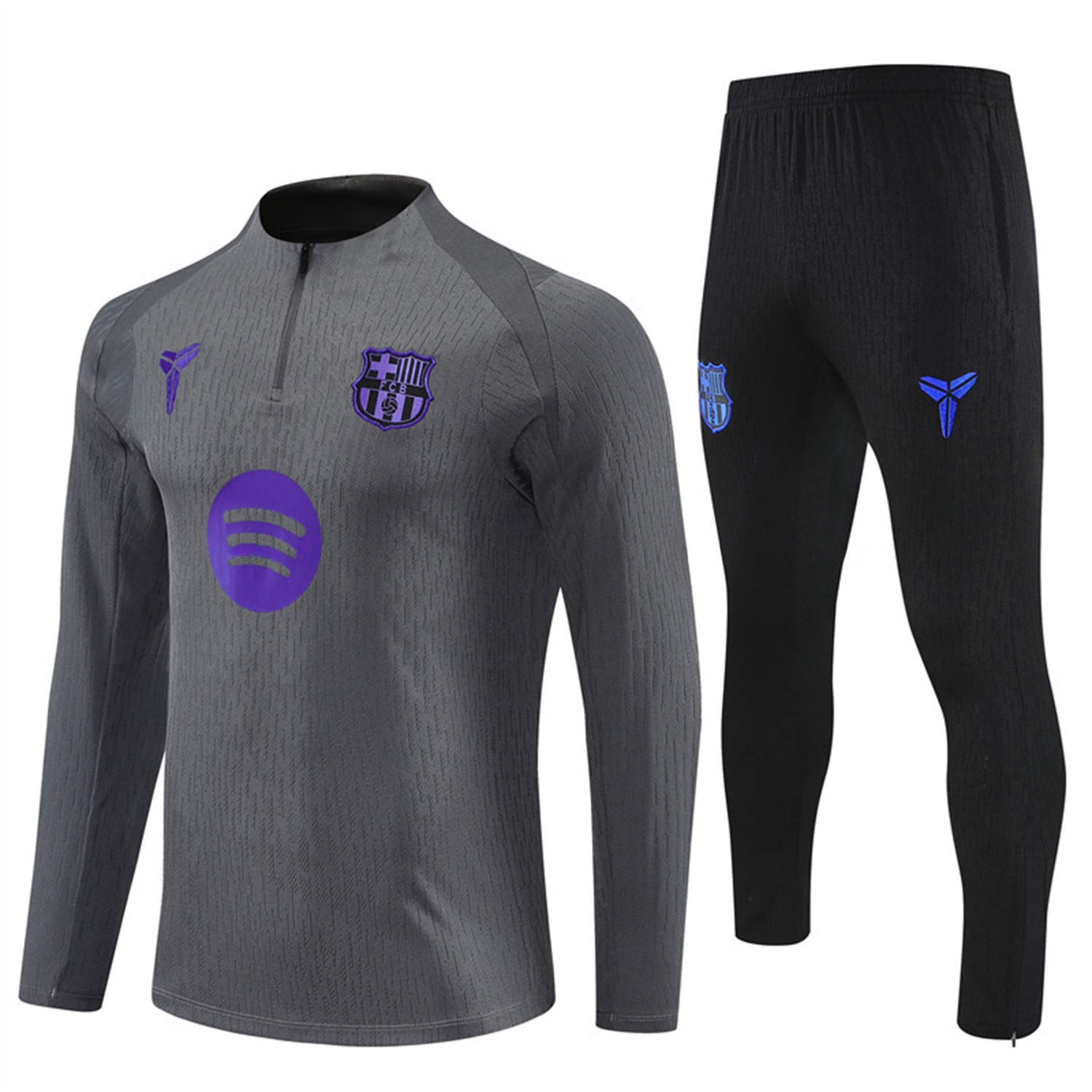 Barcelona 25-26 Long Sleeve Training Set - Grey Top & Black Pants - ManixJersey