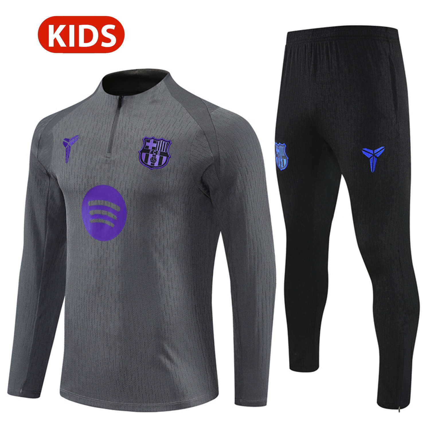 Barcelona 25-26 Kids Long Sleeve Training Set - Grey Top & Black Pants - ManixJersey