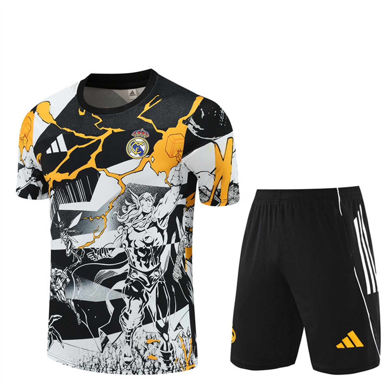 Real Madrid 25-26 Thunder Comics Short-Sleeve Training Set - Comic Pattern Top & Shorts - ManixJersey