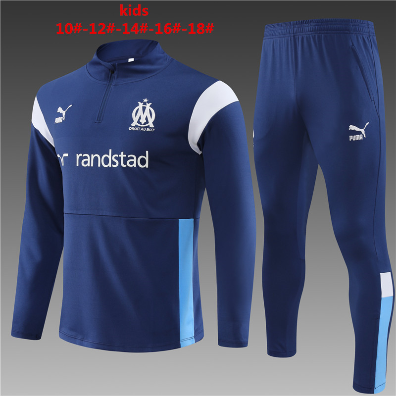 Marseille 23-24 Kids Jacket Training Tracksuit - Blue and White - ManixJersey