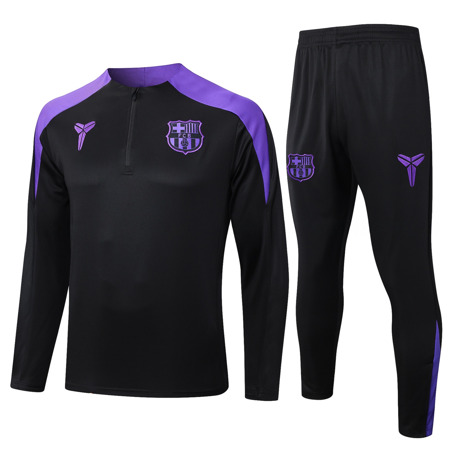 Barcelona X KB 25-26 Long Sleeve Training Set - Black Top with Purple Badge and Black Pants - ManixJersey