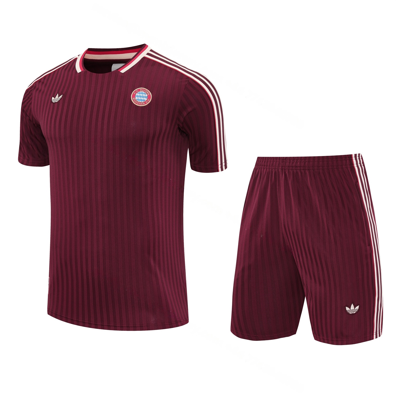 Bayern Munich 25-26 Short-Sleeve Training Set - Wine Red Lines Top & Wine Red Lines Shorts - ManixJersey