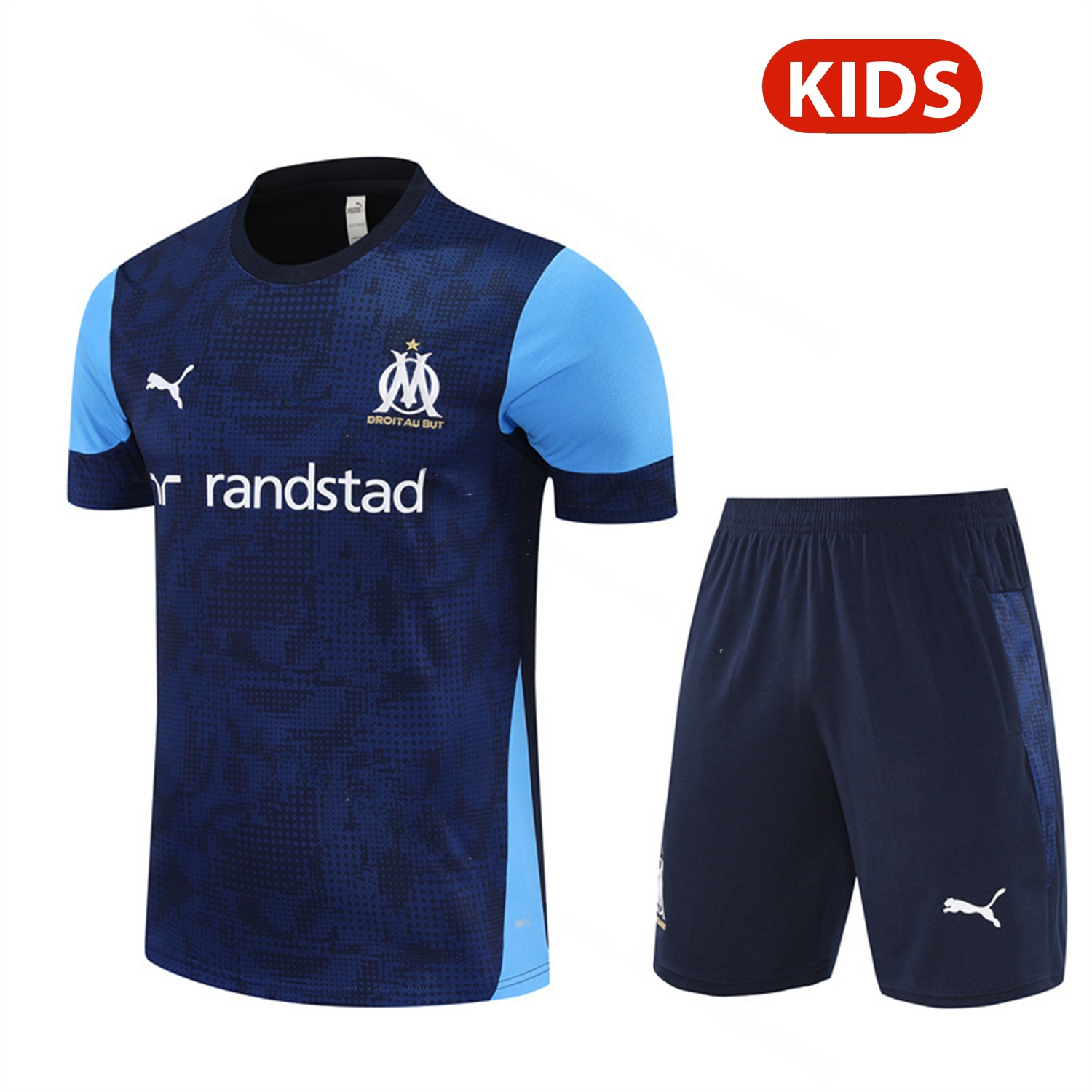 Marseille 25-26 Kids Short-Sleeve Training Set - Royal Blue Top & Royal Blue Shorts - ManixJersey