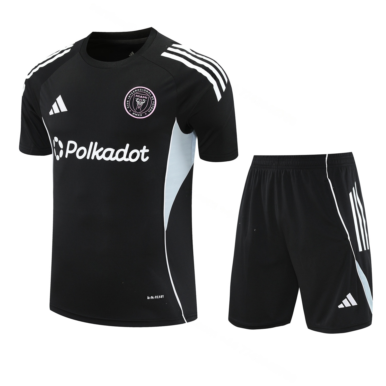 INT M.A.M 25-26 Short-Sleeve Training Set - Light Grey Stripes Black Top & Black Shorts - ManixJersey