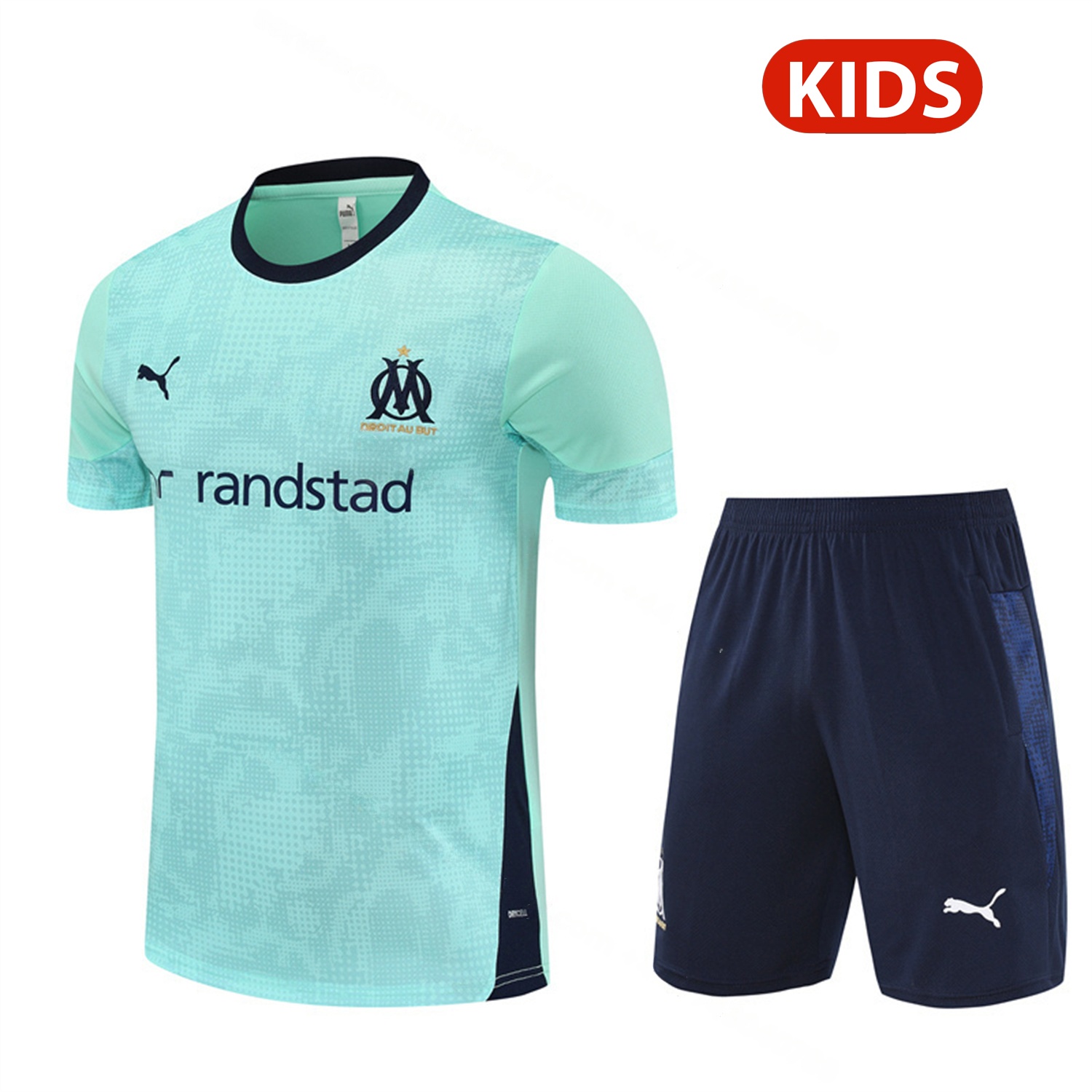 Marseille 25-26 Kids Short-Sleeve Training Set - Nattierblue Top & Deep Blue Pants - ManixJersey