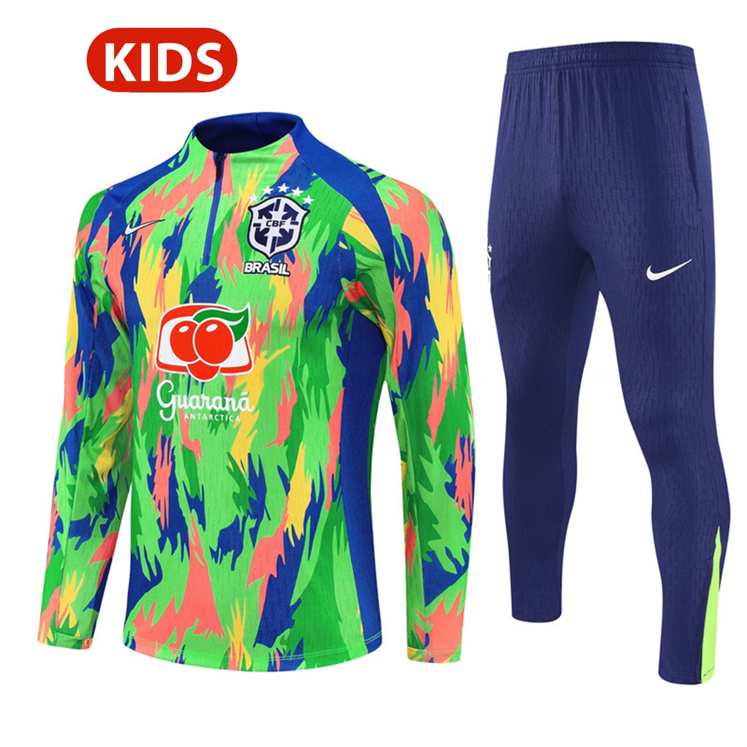 Brazil 25-26 Kids Long Sleeve Training Set - Colorful Camouflage Top & Royal Blue Pants - ManixJersey