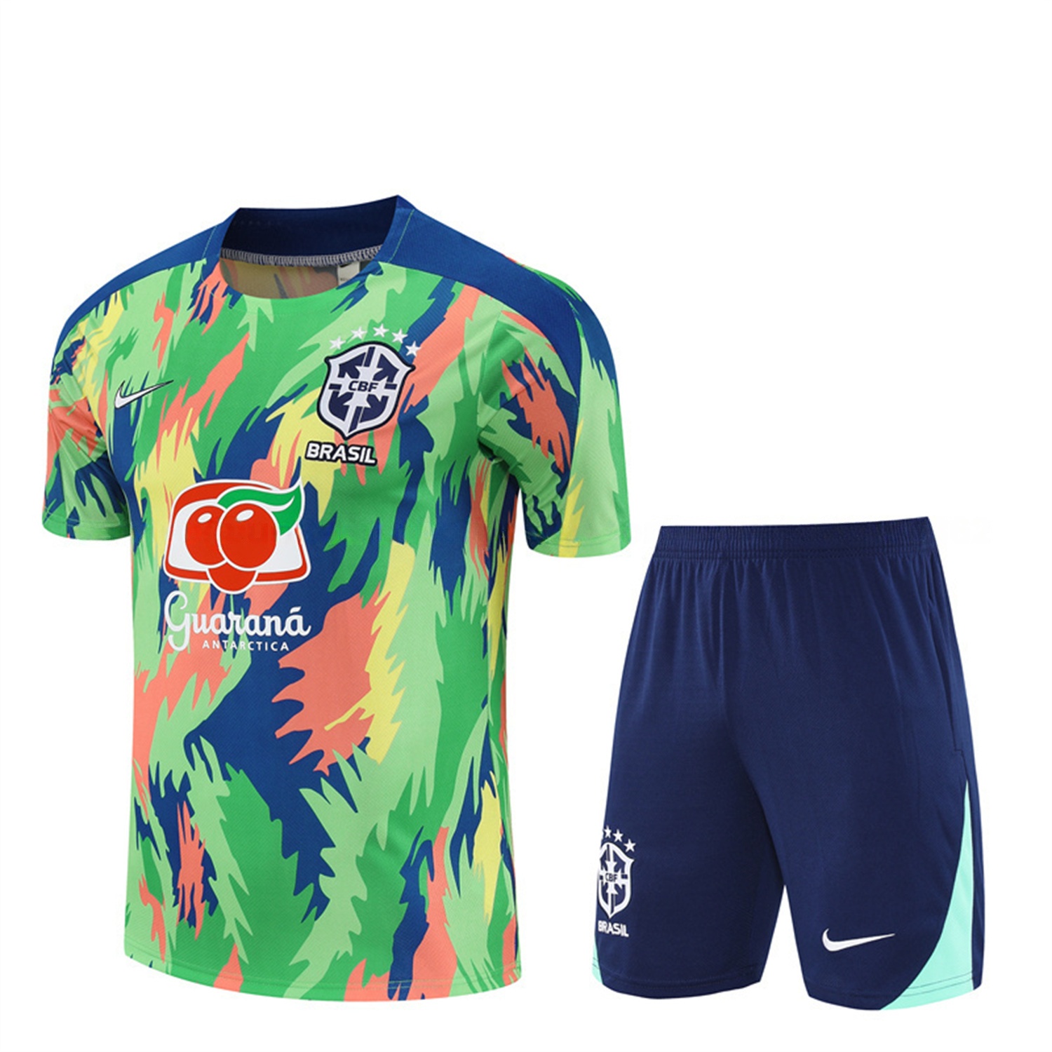 Brazil 25-26 Short-Sleeve Training Set - Blue Green Camouflage Top & Blue Shorts - ManixJersey