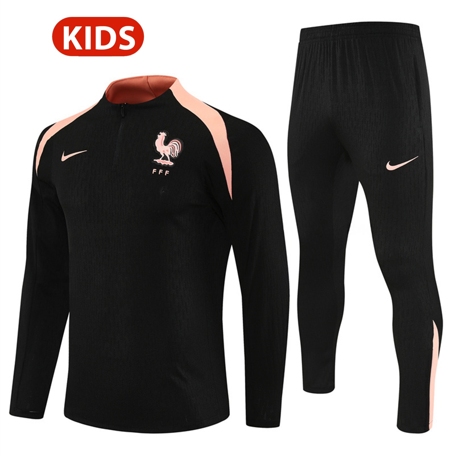 France 25-26 Kids Long Sleeve Training Set - Player Version - Black Top and Pants - ManixJersey